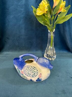 Vintage Blue & White Duck Teapot Creamer Chinese Porcelain 6.5”